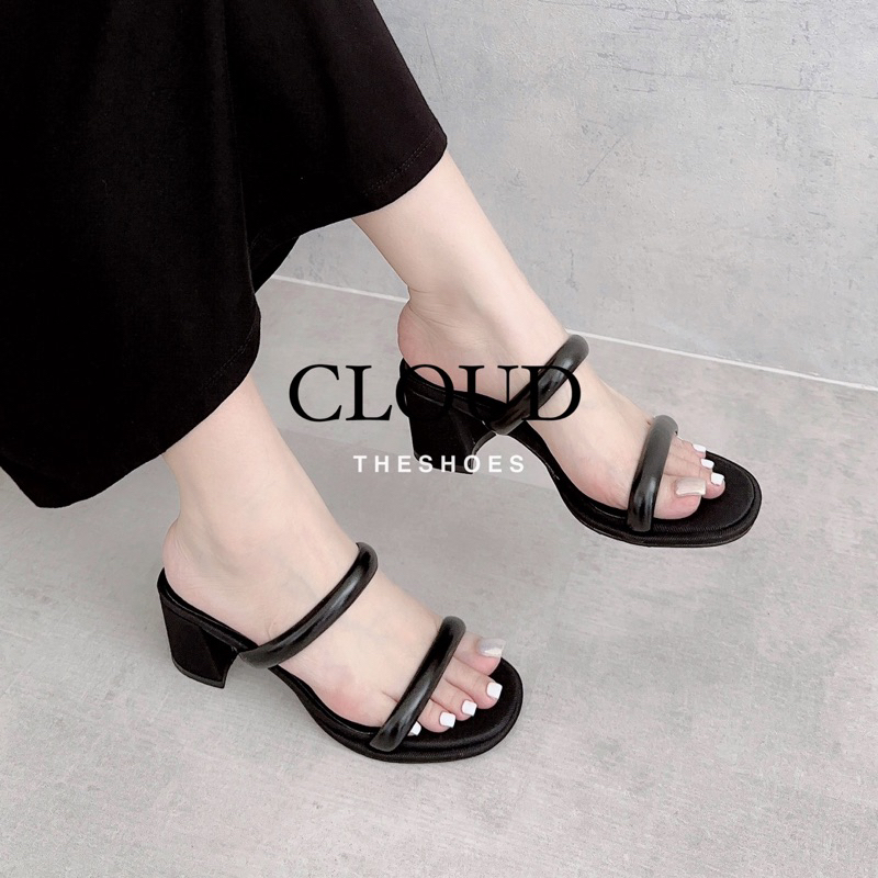 Giày cao gót nữ hai quai ngang mũi tròn đế 6cm