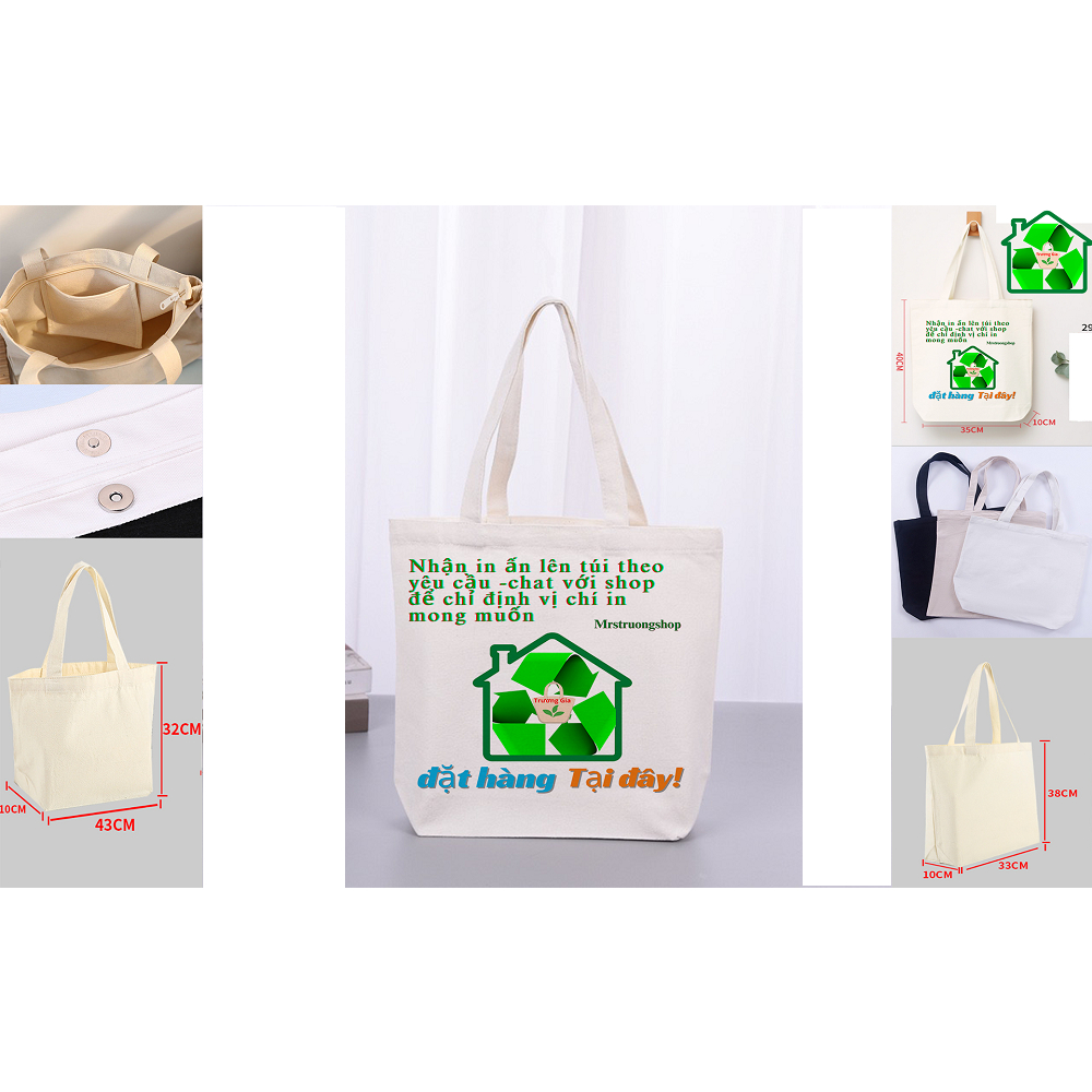 [Túi có in theo YC] Túi Vải canvas tote không khóa kéo có khóa kéo có túi con không giới hạn đã gồm túi và dịch vụ in