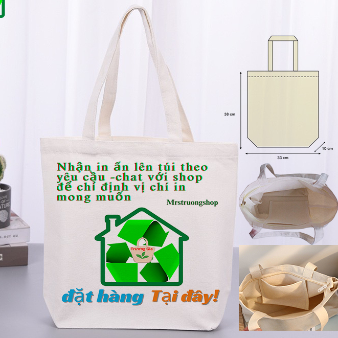 [Túi có in theo YC] Túi Vải canvas tote không khóa kéo có khóa kéo có túi con không giới hạn đã gồm túi và dịch vụ in