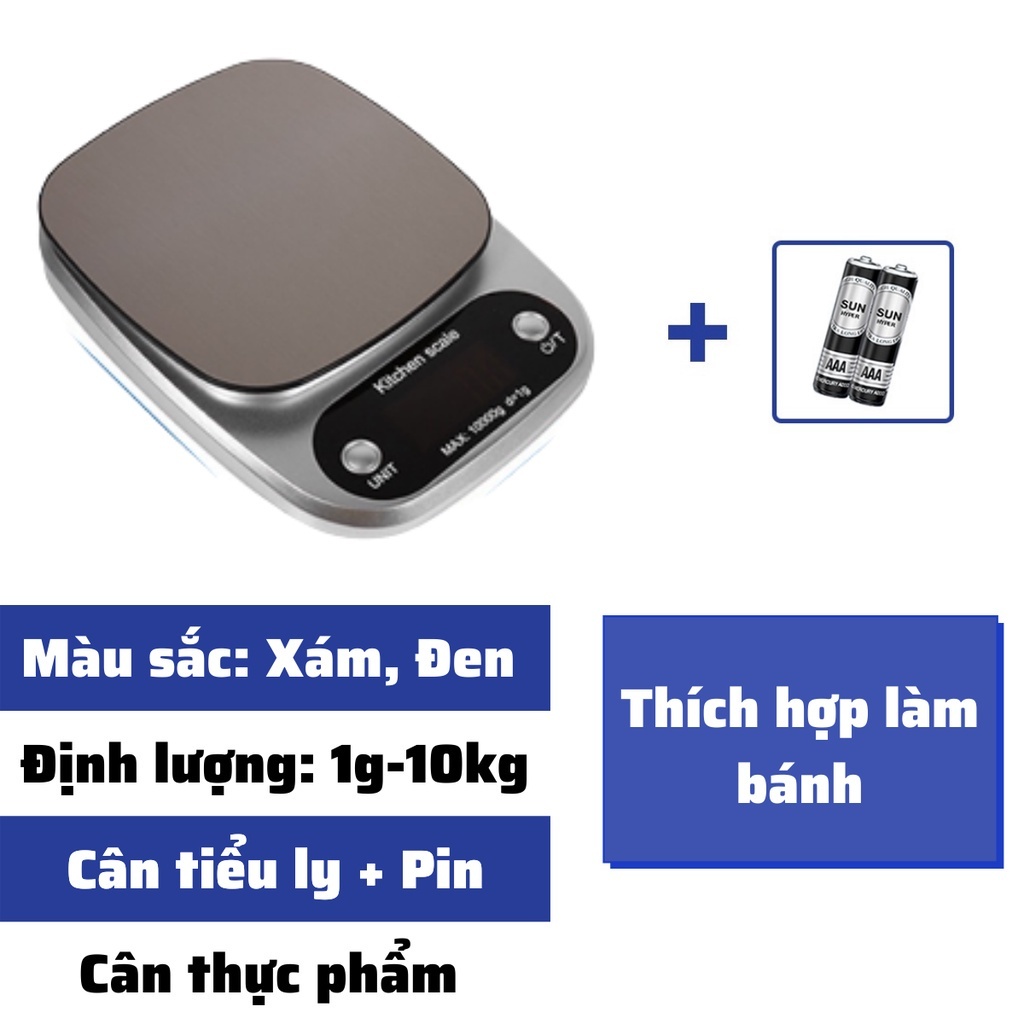 Cân tiểu ly điện tử nhà bếp mini định lượng 1g - 5kg làm bánh độ chính xác cao kèm 2 viên pin AAA-KHANHLY