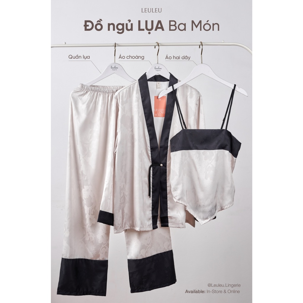 PYJAMA LỤA CAO CẤP MÀU TRƠN VIỀN ĐEN SANG TRỌNG LEULEU.LINGIERE