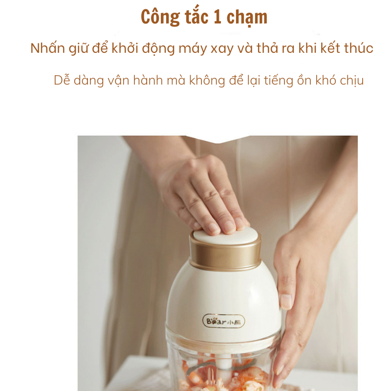 Máy xay thịt cá thực phẩm mini đa năng Bear QSJ-D02Q1, máy xay thực phẩm đồ ăn dặm cho bé, cốc thuỷ tinh 600ml, BH 18Th