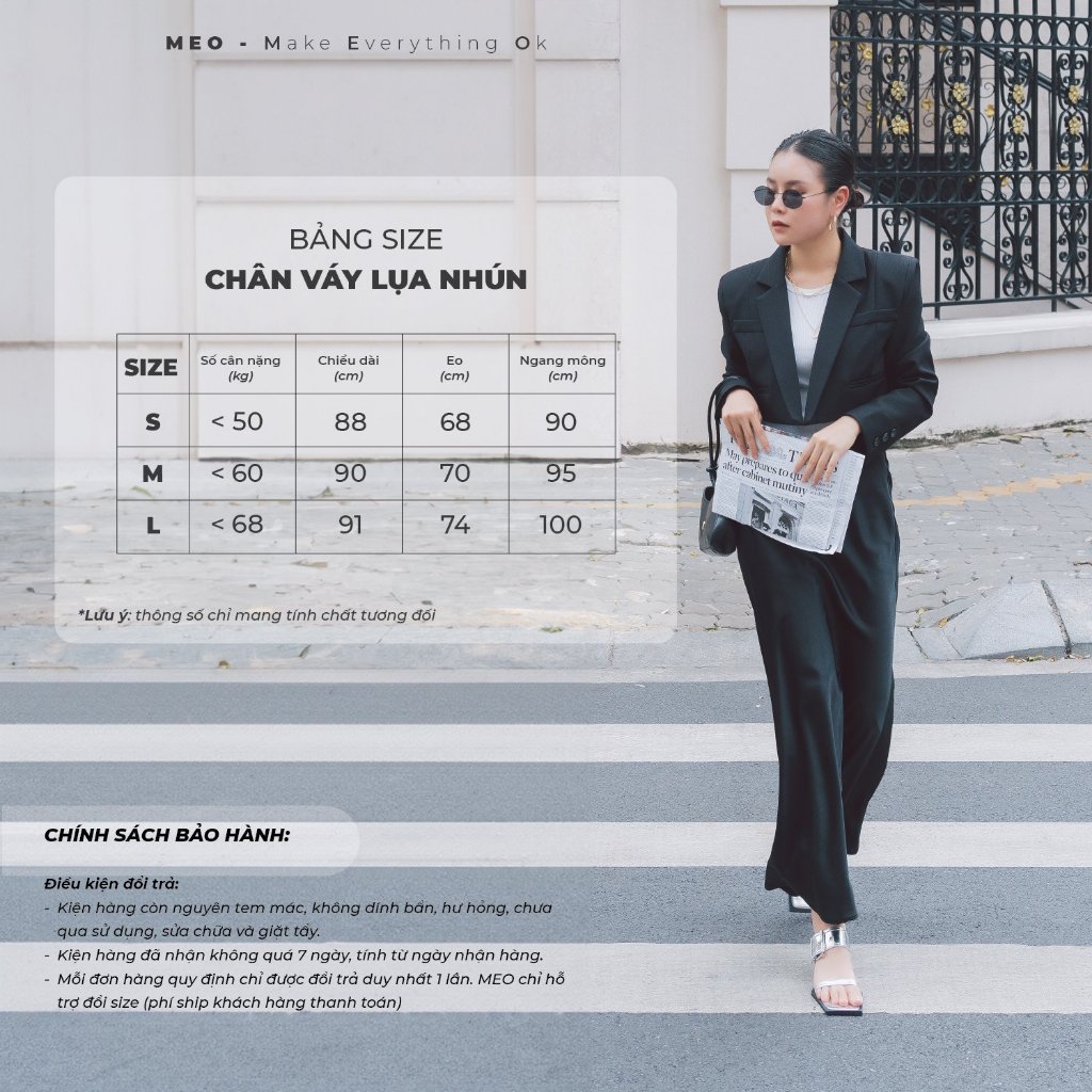 Chân váy dài lụa nhún nhà MEO