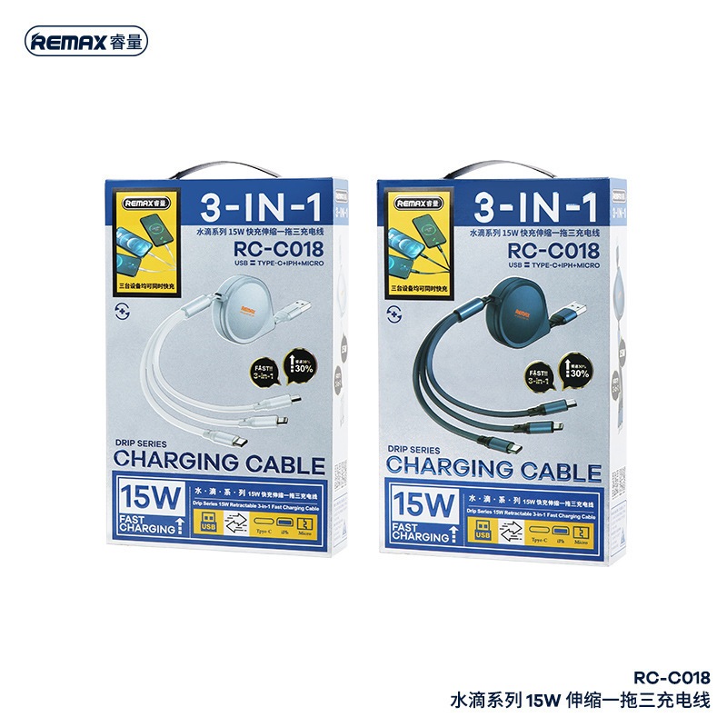 Cáp Sạc Đa Năng 3 in 1 REMAX Rc-c018 - Hàng Chính Hãng, Sạc Các Loại Thiết Bị, Nhỏ Gọn Tiện Lợi