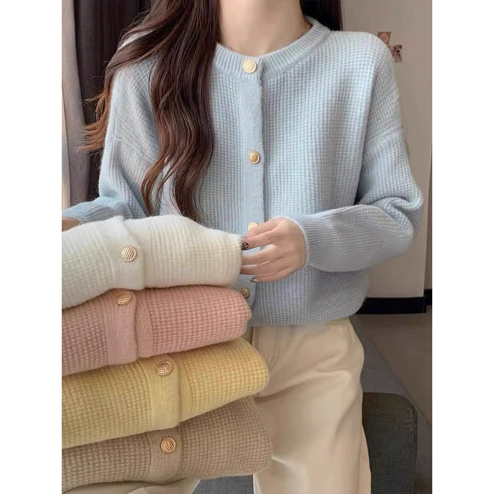 Áo khoác cardigan nữ len dệt kim mềm mại dáng ngắn cúc trái tim basic nhiều màu thời trang ullzang DELIZ