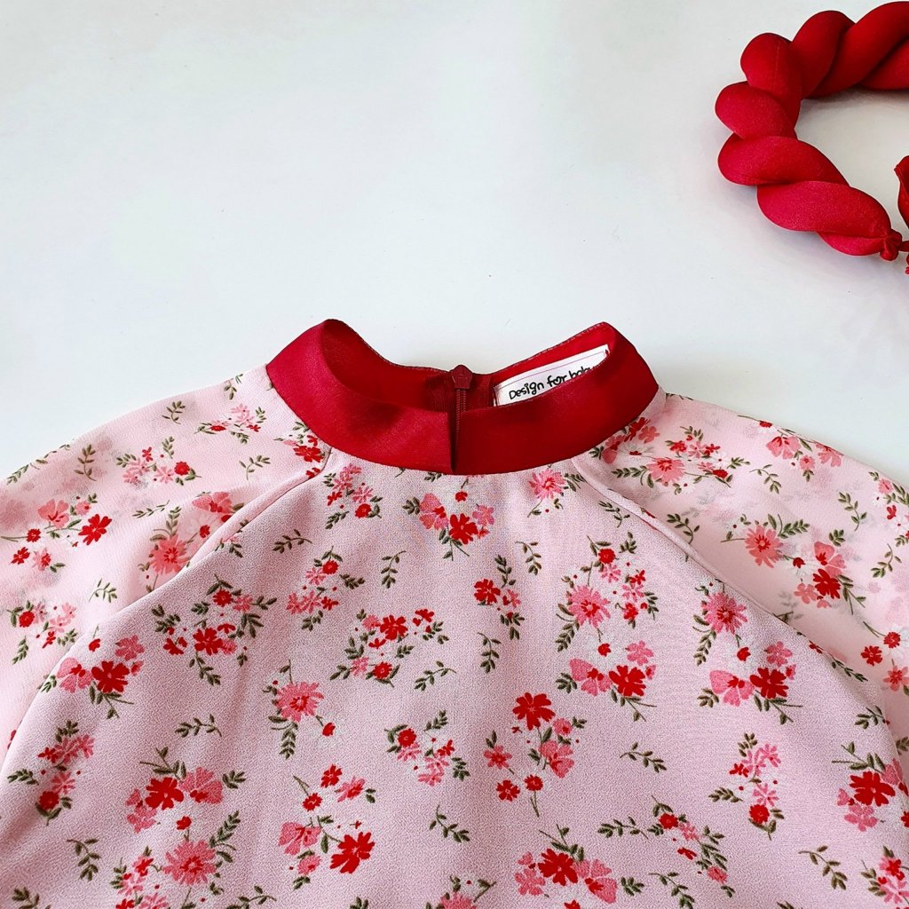 Áo Dài Voan Pháp Hoa Nhí kèm mấm Cho Bé Gái 3-18 Kg ,Chất Mềm Mịn