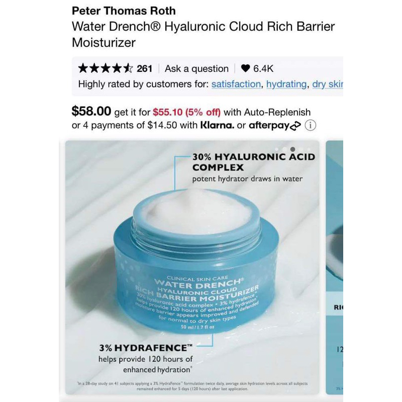 Peter Thomas roth Water Drench® Hyaluronic Cloud Rich Barrier kem dưỡng ẩm cấp nước cho da khô