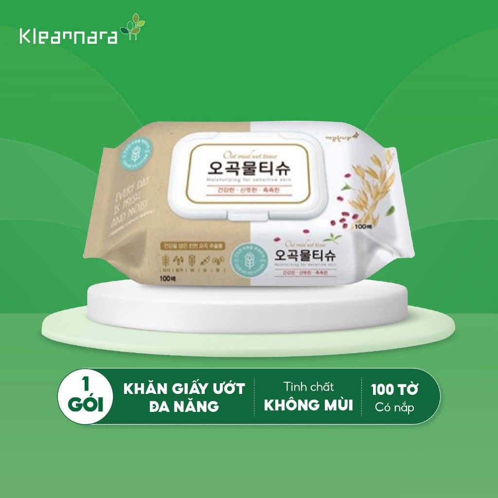 Khăn giấy ướt đa năng Kleannara Hàn Quốc 5 tinh chất không mùi 100 tờ/1 gói có nắp