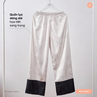PYJAMA LỤA CAO CẤP MÀU TRƠN VIỀN ĐEN SANG TRỌNG LEULEU.LINGIERE