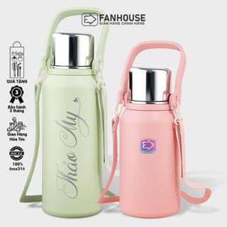 Bình giữ nhiệt 36h Warmy chất liệu inox 316 cao cấp Fan House bình đựng nước có dây đeo, quai xách, nắp tách thành cốc