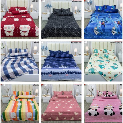 Bộ ga gối cotton poly ga trải giường kèm 2 áo gối ga chun kích thước m2 1m m6 mẫu hoa đá 3 D-changagoithanhtu