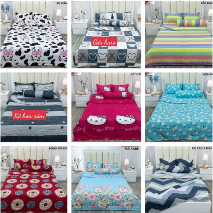 Bộ ga gối cotton poly ga trải giường kèm 2 áo gối ga chun kích thước m2 1m m6 mẫu hoa đá 3 D-changagoithanhtu