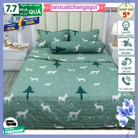 Bộ ga gối cotton poly ga trải giường kèm 2 áo gối ga chun kích thước m2 1m m6 mẫu hoa đá 3 D-changagoithanhtu