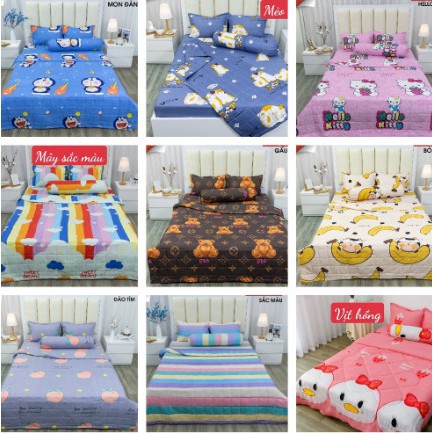 Bộ ga gối cotton poly ga trải giường kèm 2 áo gối ga chun kích thước m2 1m m6 mẫu hoa đá 3 D-changagoithanhtu
