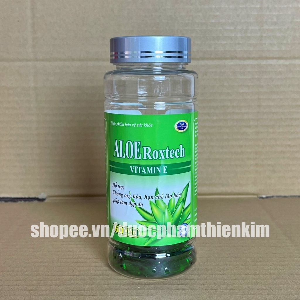 Tinh dầu lô hội Aloe Vera Roxtech bổ sung vitamin e giúp đẹp da, chống lão hoá, trẻ hoá da – Chai 60 viên