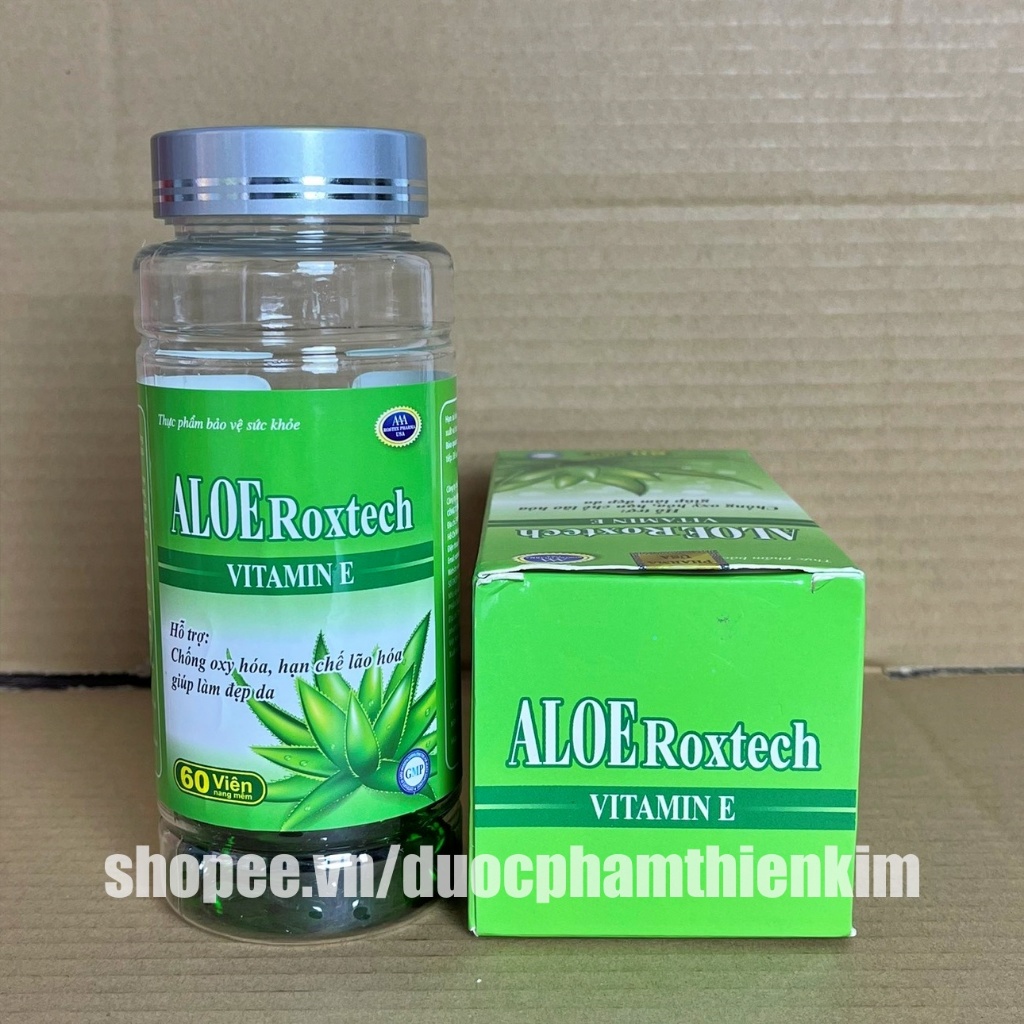 Tinh dầu lô hội Aloe Vera Roxtech bổ sung vitamin e giúp đẹp da, chống lão hoá, trẻ hoá da – Chai 60 viên