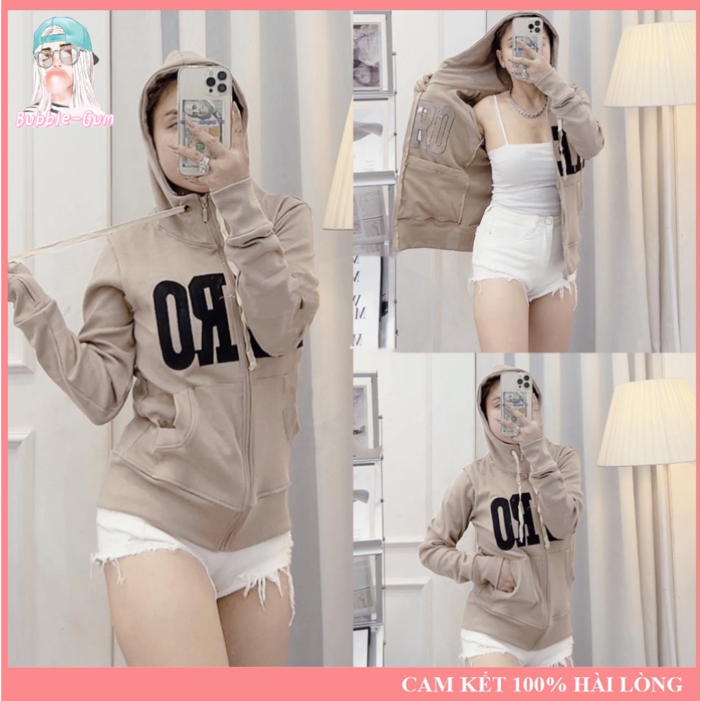 Áo Khoác Nữ Thêu Chữ Aero Chất Liệu Thun Gân 4 Túi Freesize Dưới 60kg Bubble Gum