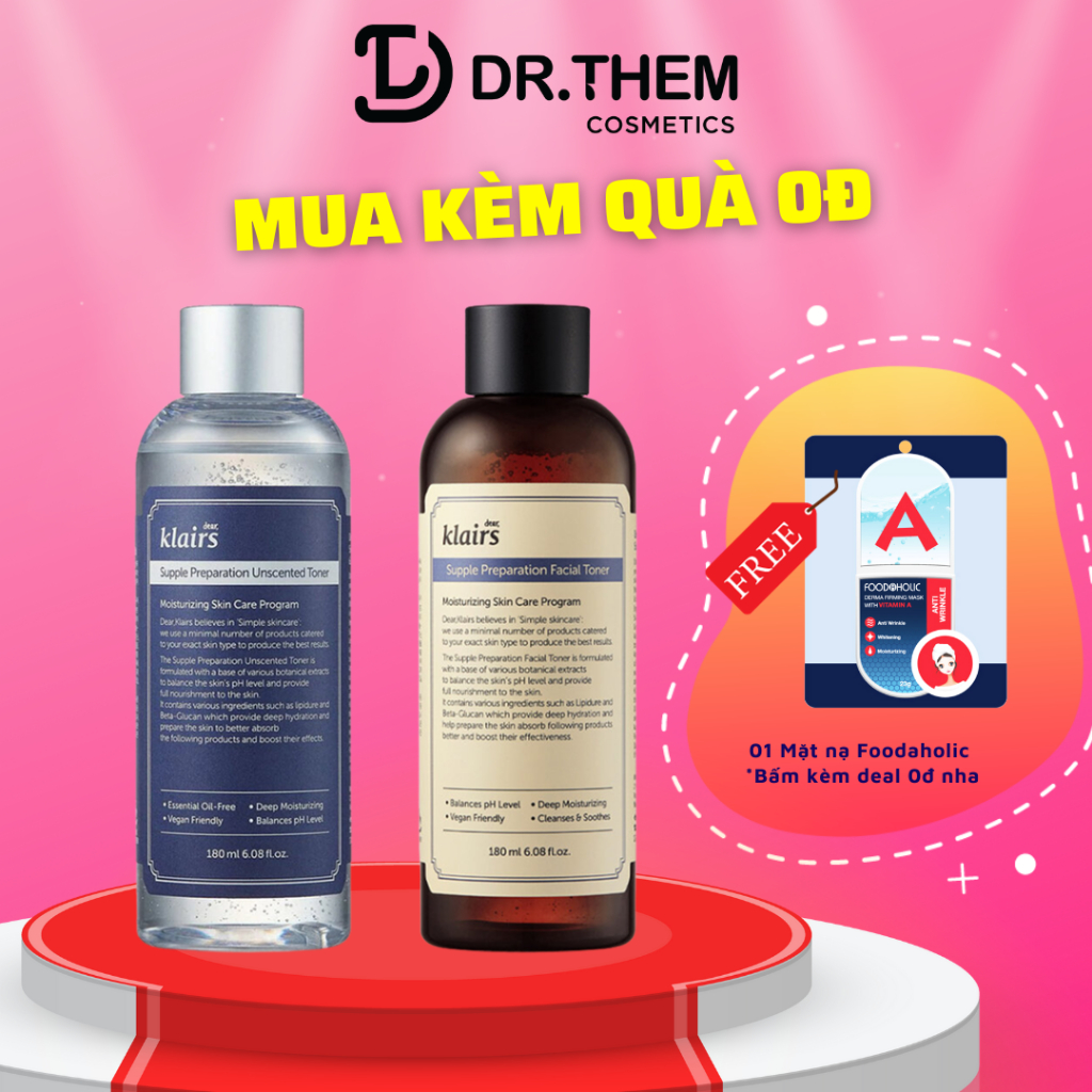 Toner Klairs - Nước hoa hồng Dear, Klairs Supple Preparation Unscented / Facial Toner 180ml (Không Mùi / Có Mùi)
