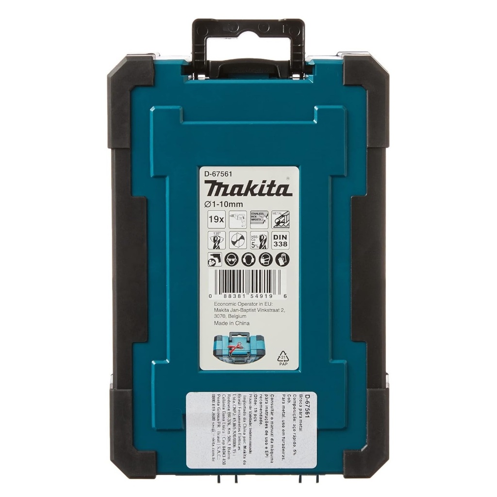 Bộ mũi khoan Inox, sắt, thép chuôi tròn Makita D-67561- 19 chi tiết