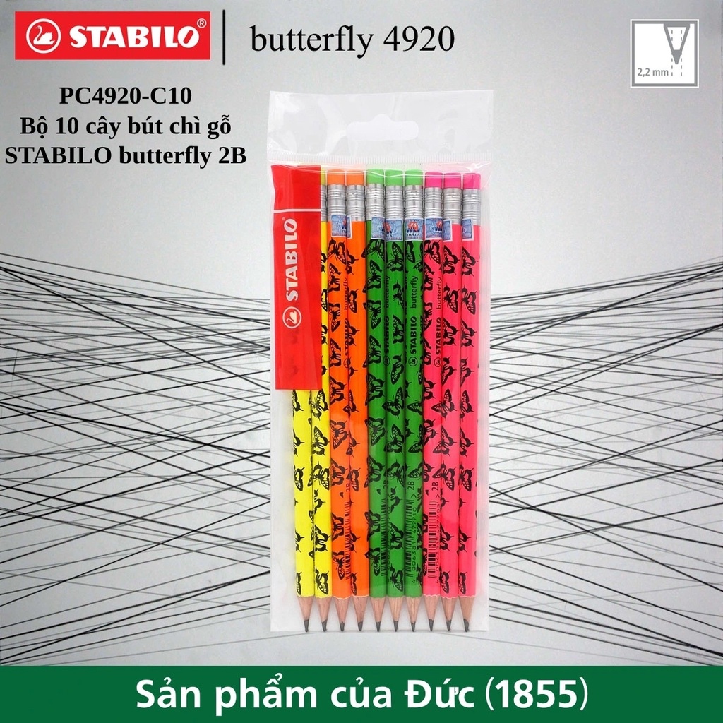 Bộ 10 bút chì gỗ STABILO butterfly 4920 2B