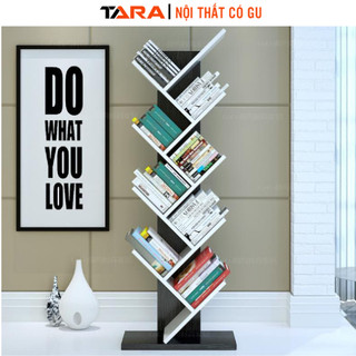 Kệ sách gỗ đa năng hình xương cá màu đen phối trắng - GK03