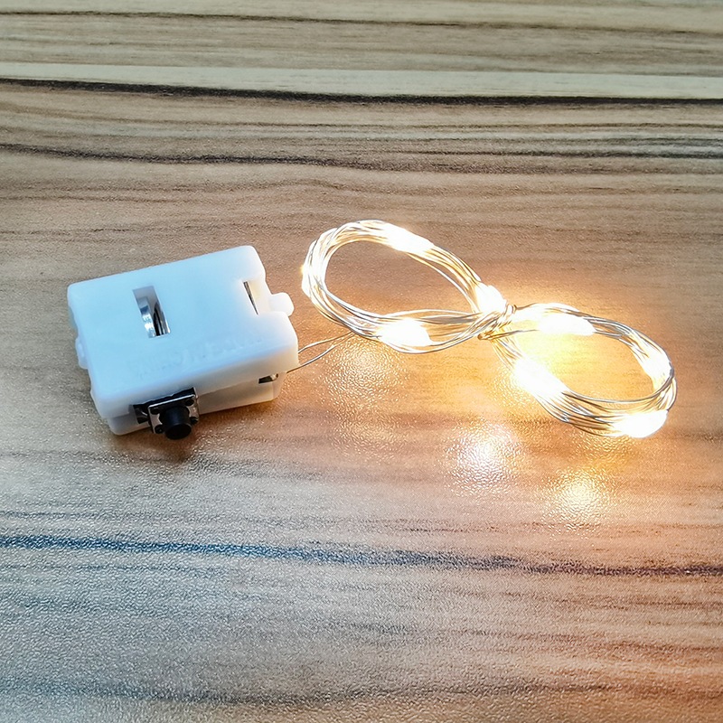 Đèn led 1m màu vàng ấm 10 bóng có sẵn pin, đèn led trang trí sinh nhật, noel, tết