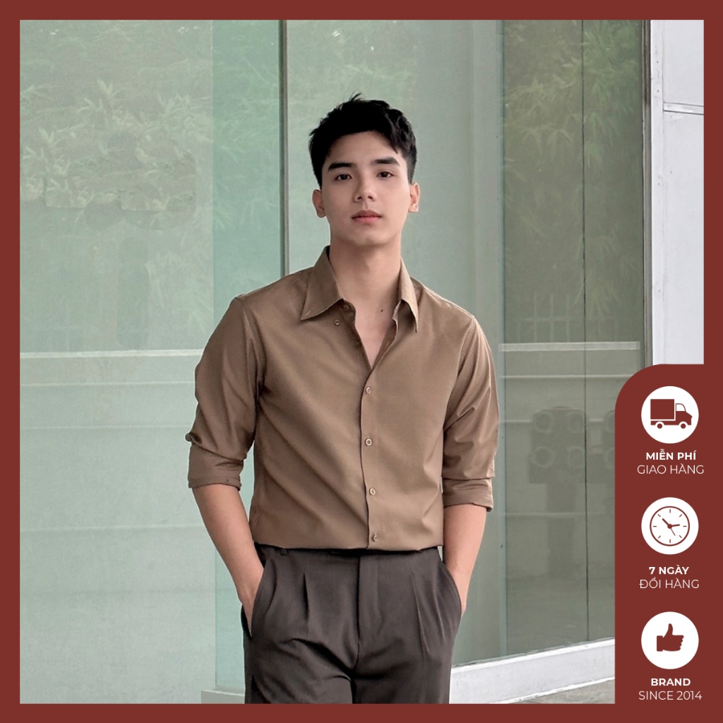 Áo sơ mi nam Độc menswear dài tay cổ đức hạn chế nhăn, cổ áo có cúc giữ form - SM543