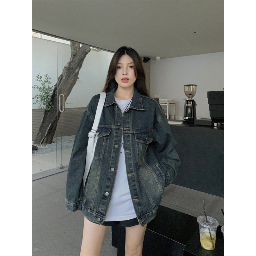 Áo khoác bò denim Unisex màu xanh wash rêu cá tính - Retrostyle.vn