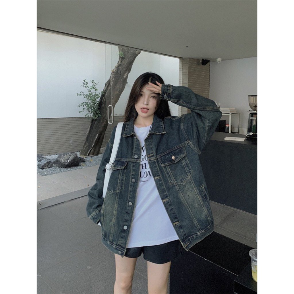 Áo khoác bò denim Unisex màu xanh wash rêu cá tính - Retrostyle.vn