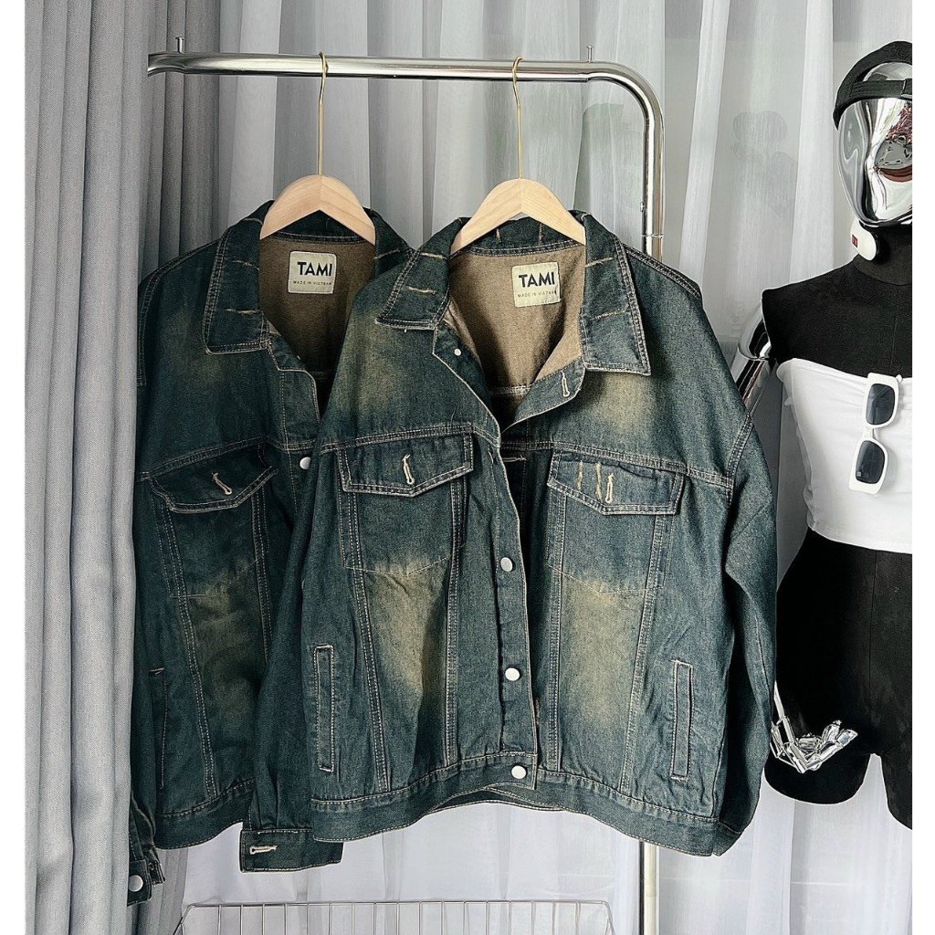 Áo khoác bò denim Unisex màu xanh wash rêu cá tính - Retrostyle.vn