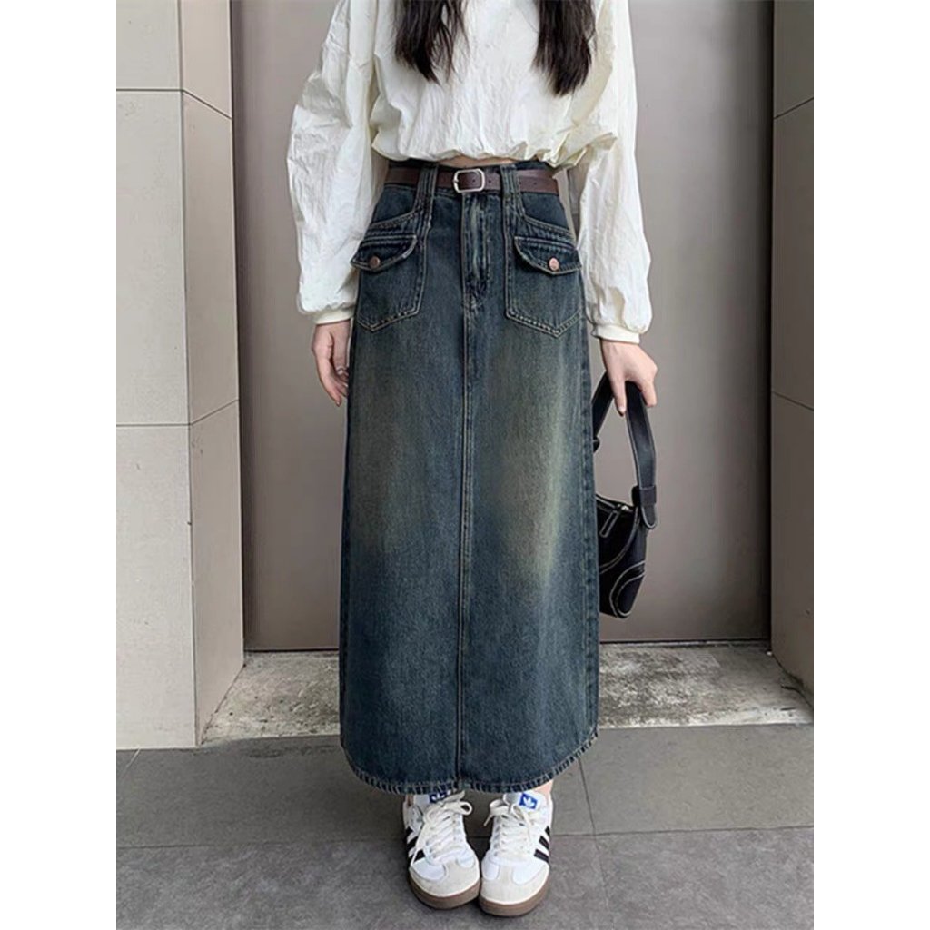 Chân váy denim Chữ a Lưng Cao Có Túi Phong Cách retro - Retrostyle.vn - Cvjean2tui212_P0K27