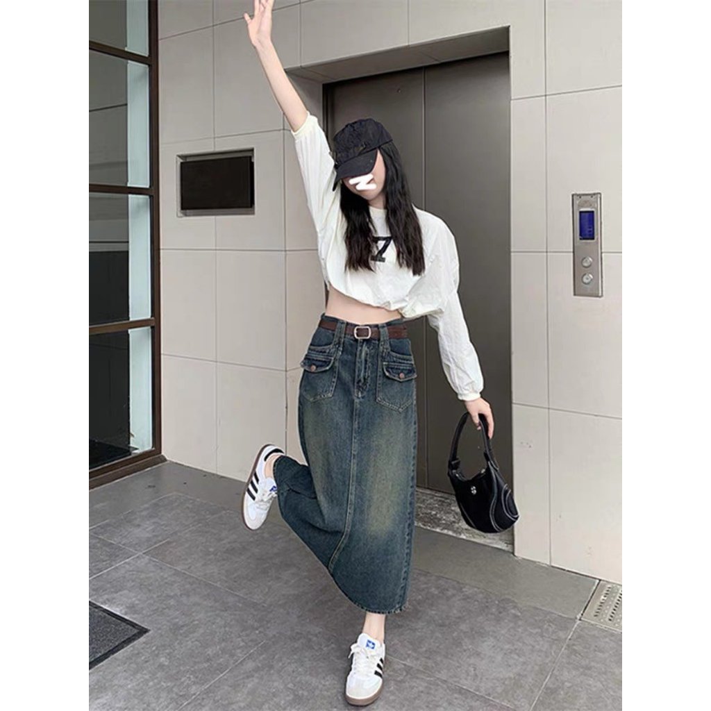 Chân váy denim Chữ a Lưng Cao Có Túi Phong Cách retro - Retrostyle.vn - Cvjean2tui212_P0K27