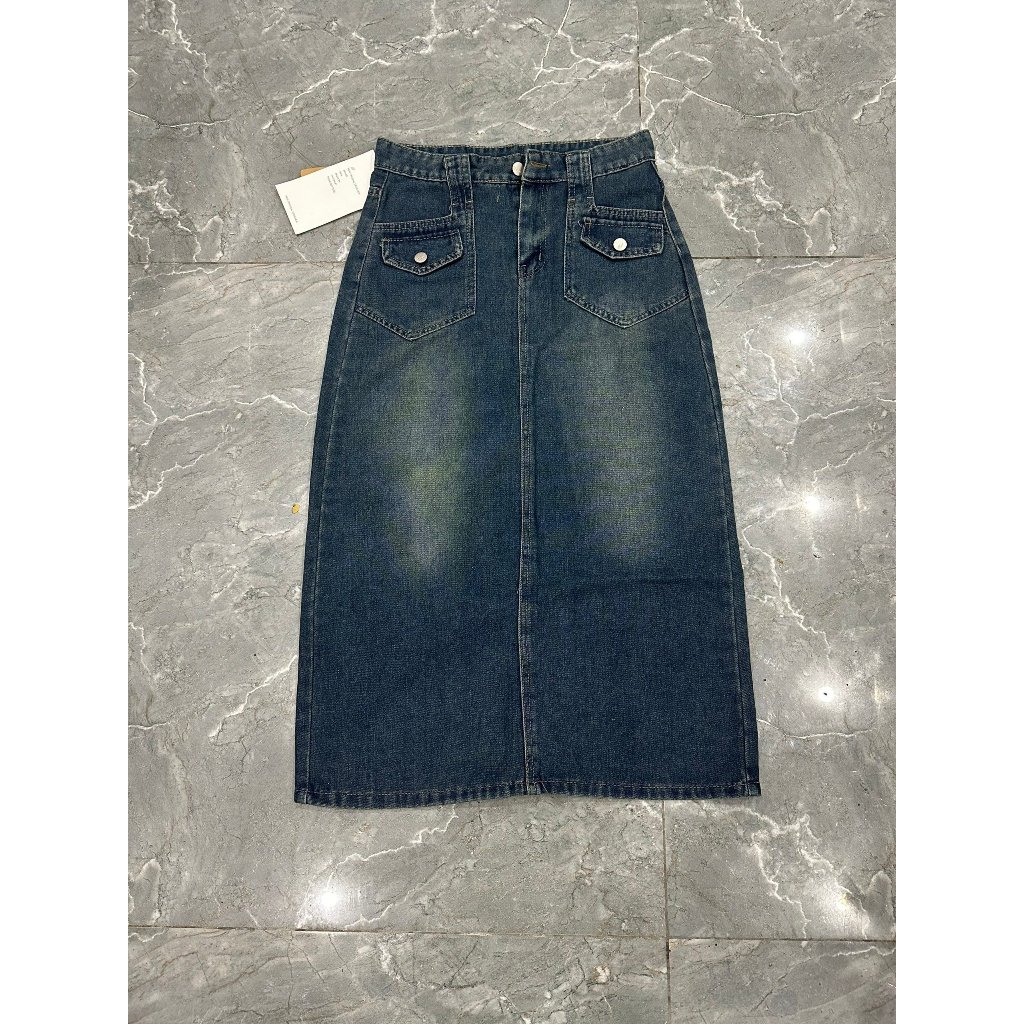 Chân váy denim Chữ a Lưng Cao Có Túi Phong Cách retro - Retrostyle.vn - Cvjean2tui212_P0K27