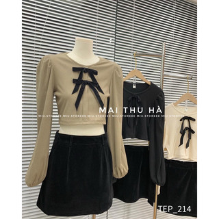 Set áo tăm nhung nơ cv nhung satnnc
