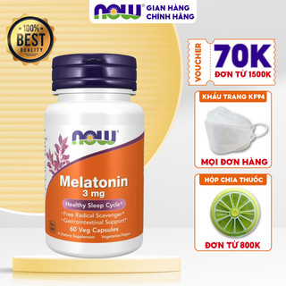 Viên uống giúp giấc ngủ ngon không gây mệt mỏi Melatonin 3mg Now của Mỹ 60 viên