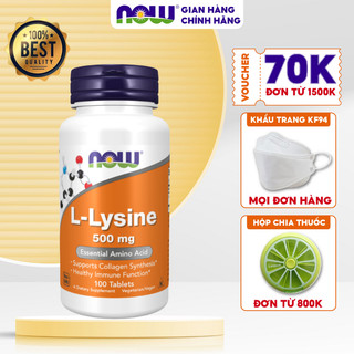 Viên uống hỗ trợ miễn dịch giảm mụn tổng hợp collagen Now L-Lysine 500mg 100 viên