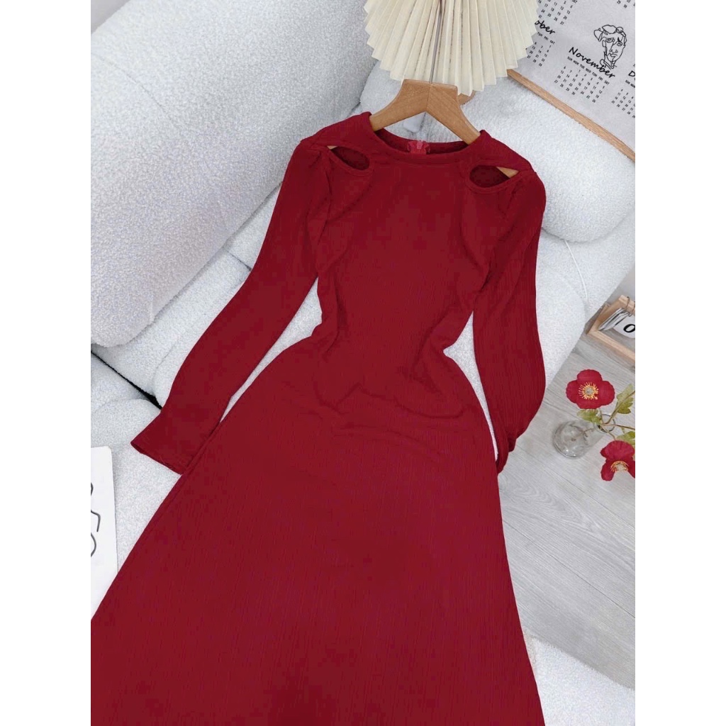 ĐẦM MIDI THUN KHOÉT VAI