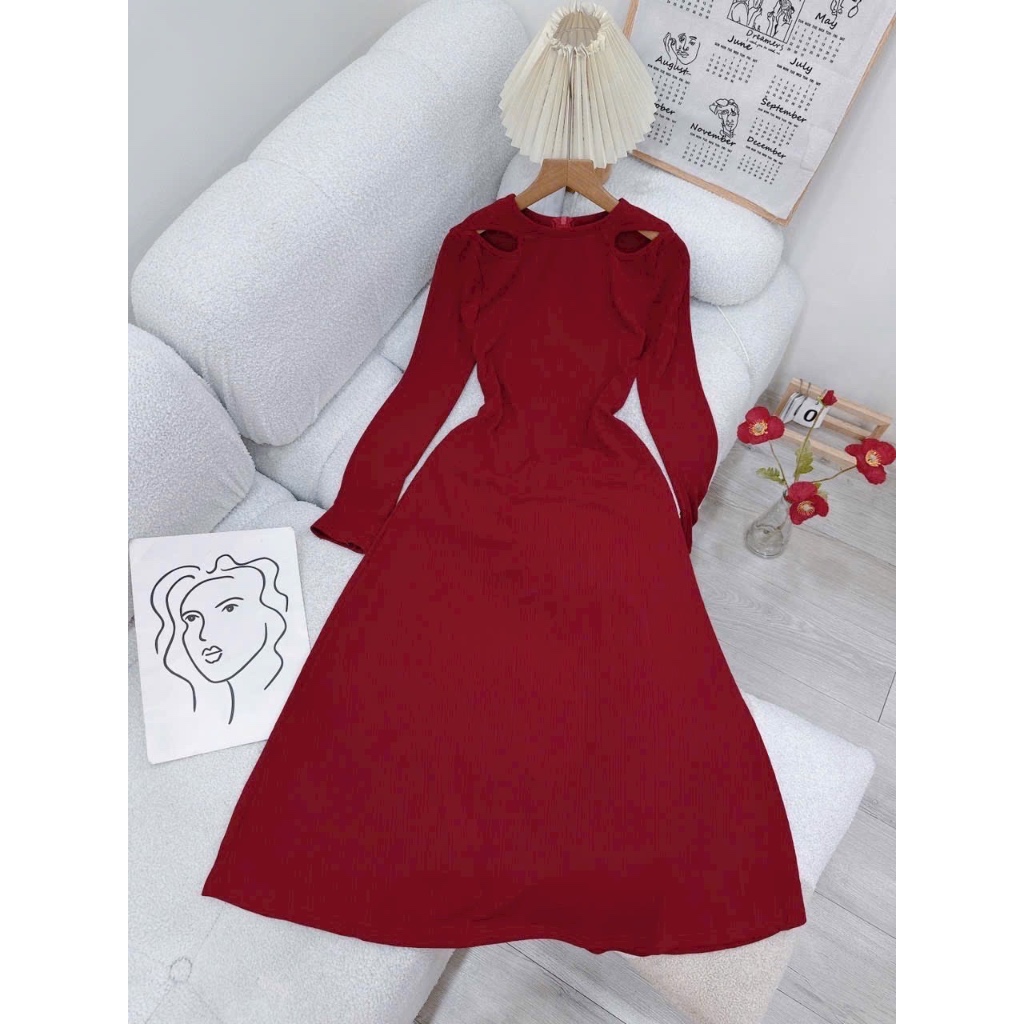 ĐẦM MIDI THUN KHOÉT VAI