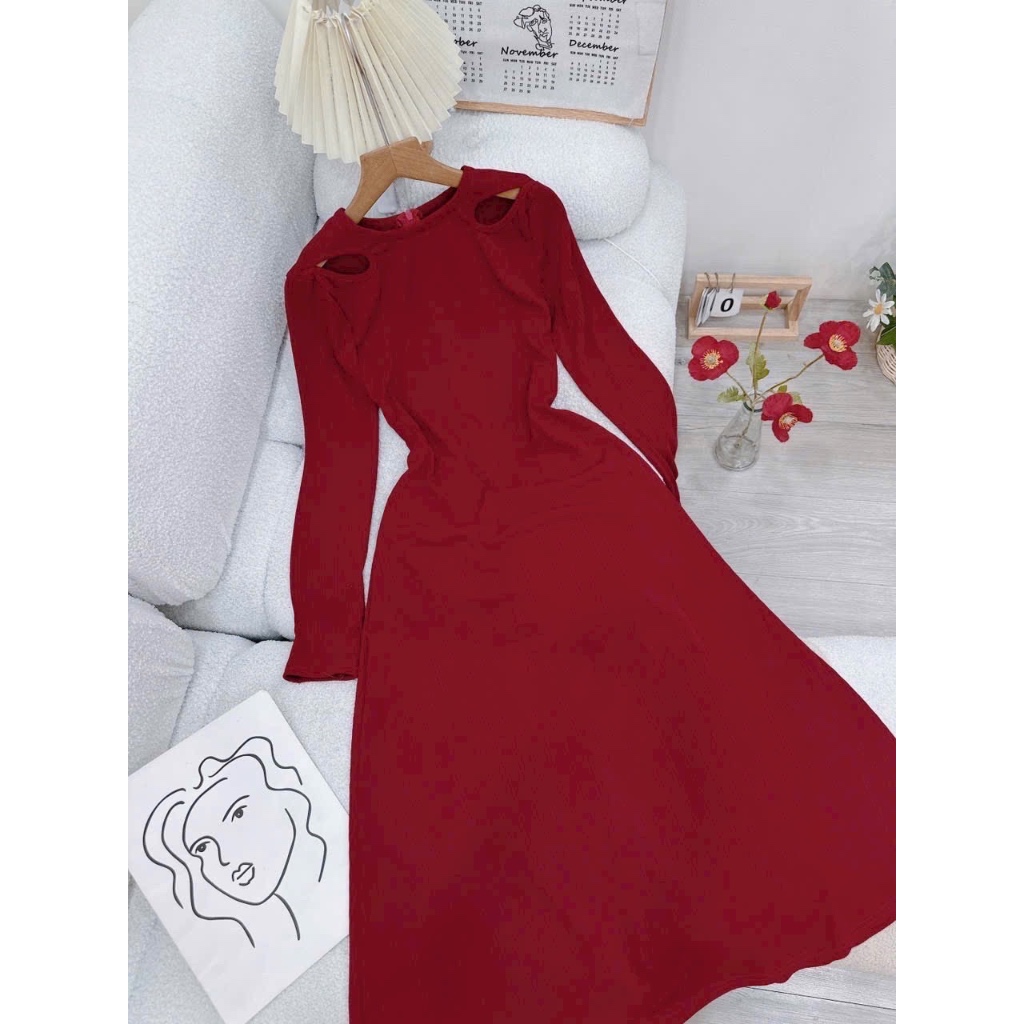 ĐẦM MIDI THUN KHOÉT VAI