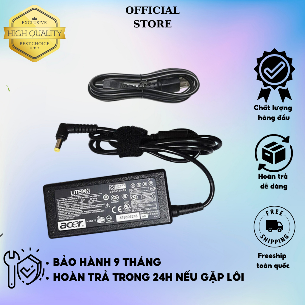 SẠC ACER 19V-3.42A 65W - ZIN Chất lượng cao Đầu To Acer Travelmate Acer Emachines New 100%