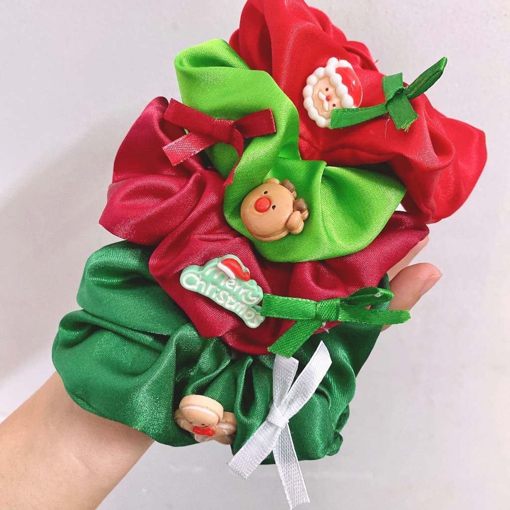 Dây cột tóc lông scrunchies gắn charm noel giáng sinh  TIMSTORE phụ kiện tóc phong cách hàn quốc