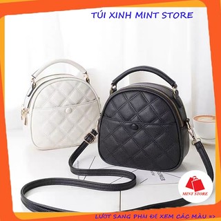Túi xách nữ trần chỉ cầm tay đeo chéo 2 ngăn khuy tròn da mềm đơn giản PK 624