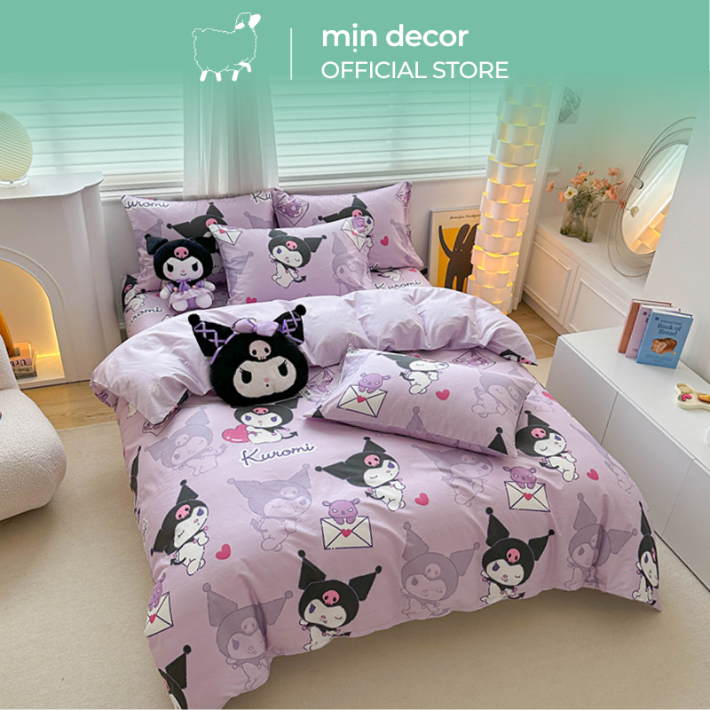 Bộ chăn ga gối cotton 3D MỊN DECOR hoạ tiết dễ thương bo chun miễn phí drap giường 1m2 đến 2m2 (Không kèm ruột)