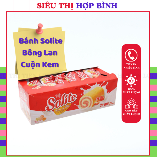 [ICLN9 giảm 5K cho đơn hàng 50k]  Bánh Solite Bông Lan Cuộn Kem Vị Dâu hộp 20 gói x18g