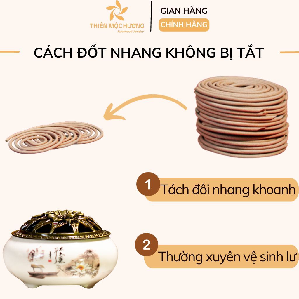 Nhang khoanh trầm hương tặng kèm 1 lư, hương trầm xông thơm nhà, đón tài lộc THIÊN MỘC HƯƠNG hộp 40 khoanh