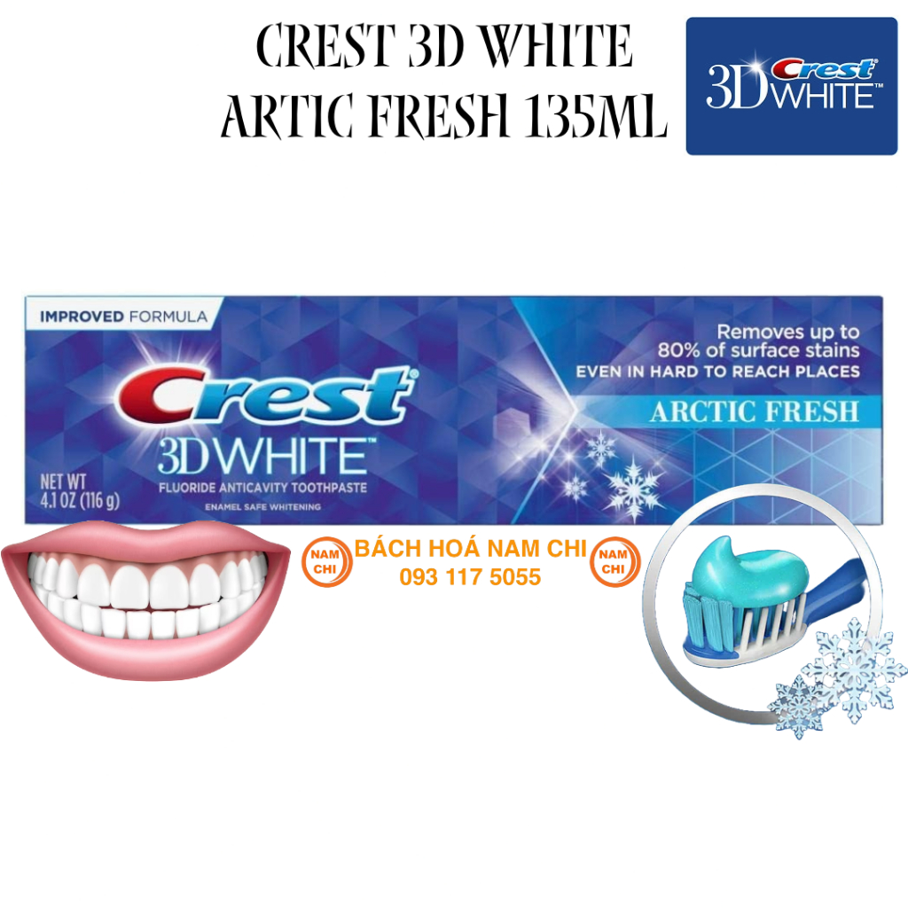 [1 TUÝP] Kem Đánh Răng CREST 3D WHITE ARTIC FRESH 135ml - Hàng Mỹ