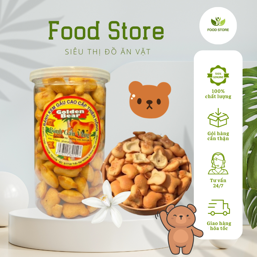 Bánh Gấu Nhân Kem Food Store Hộp 500gram, Bánh Gấu Nhân Kem Thơm Ngon Gòn Tan Béo Ngậy