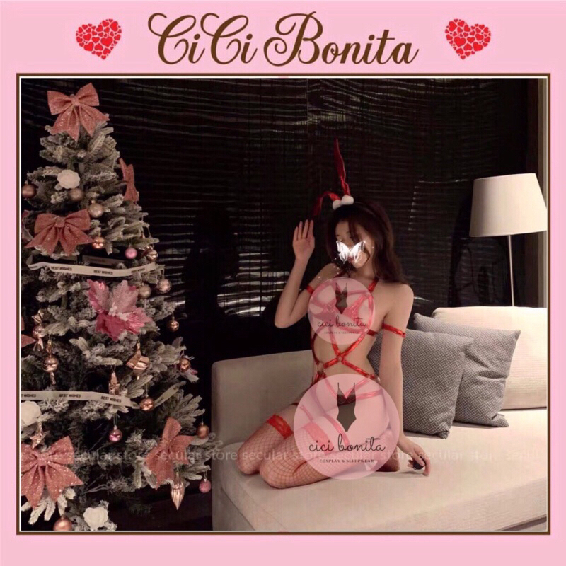 Bộ đồ lót da bóng liền thân hóa trang nàng thỏ cực nóng bỏng 2 màu đen, đỏ CB25 CICI BONITA HCM