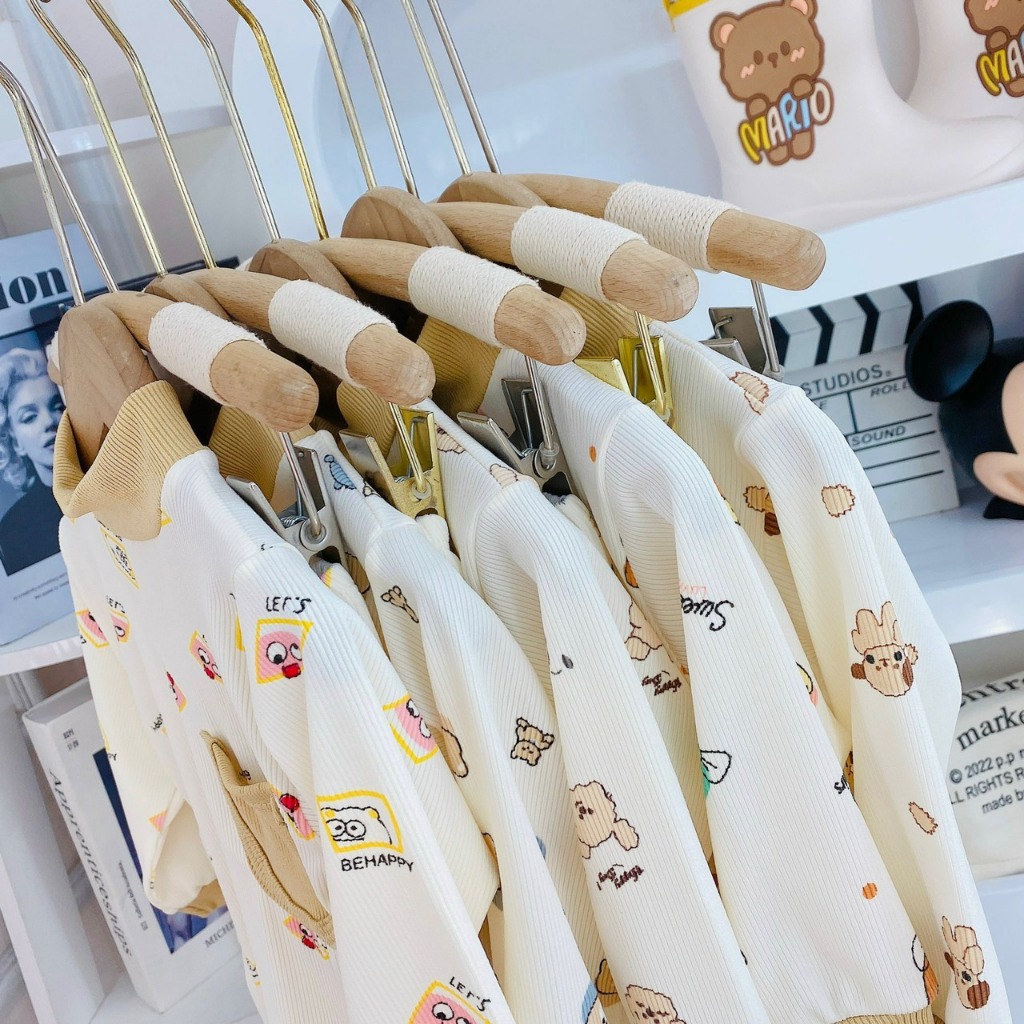 Bộ thu đông dài tay cho bé, tăm dài tay, hoạ tiết, cổ 3 phân, túi ngực size 6-16kg