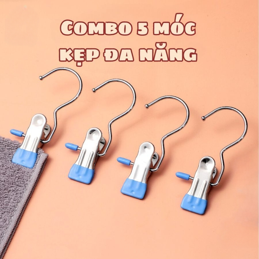 Móc Kẹp Đơn Treo Đồ Đa Năng Thép Không Gỉ - Móc Treo Quần Áo, Mũ, Nón - Móc Kèm Kẹp Phơi Đồ Tã Lót Trẻ Sơ Sinh, Tất, Vớ